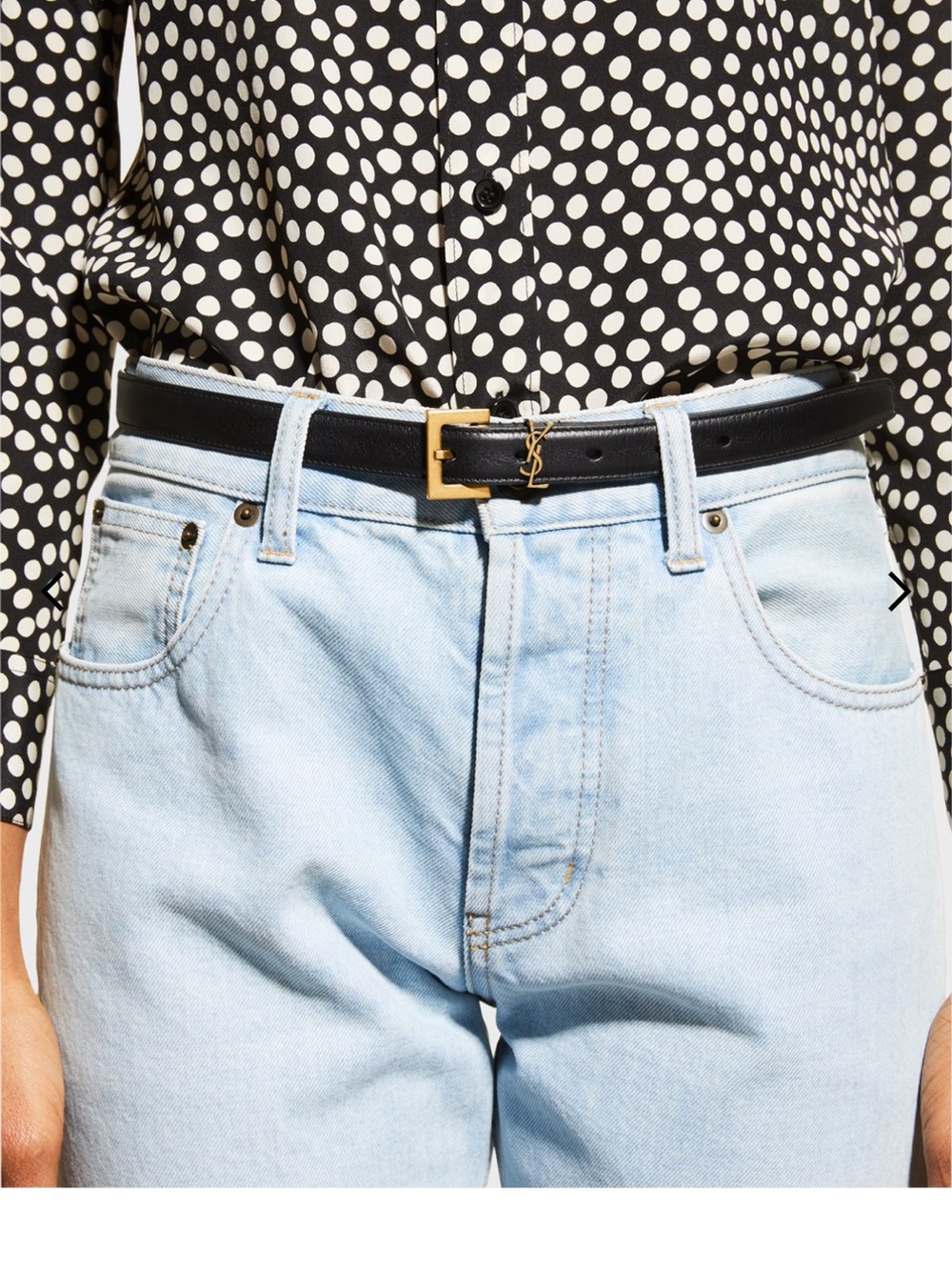 Saint Laurent Black Leather Belt with Gold YSL Buckle 110cm